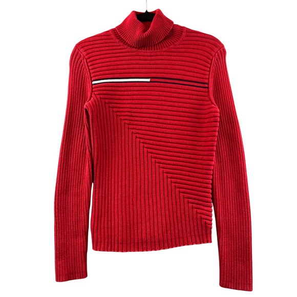Vintage Tommy Hilfiger Red Ribbed Knit Turtleneck Long Sleeve Sweater Women's S - Picture 1 of 9